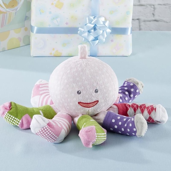 “Mrs. Sock T. Pus” Plush Pink Octopus with Socks - Picture 3 of 4